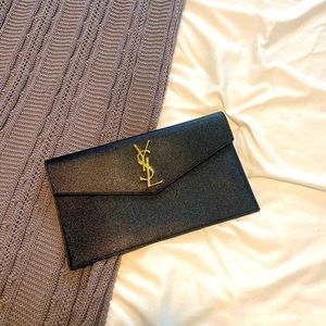 YSL - UPTOWN POUCH IN GRAIN DE POUDRE EMBOSSED LEATHER - Black - 11” x 7”